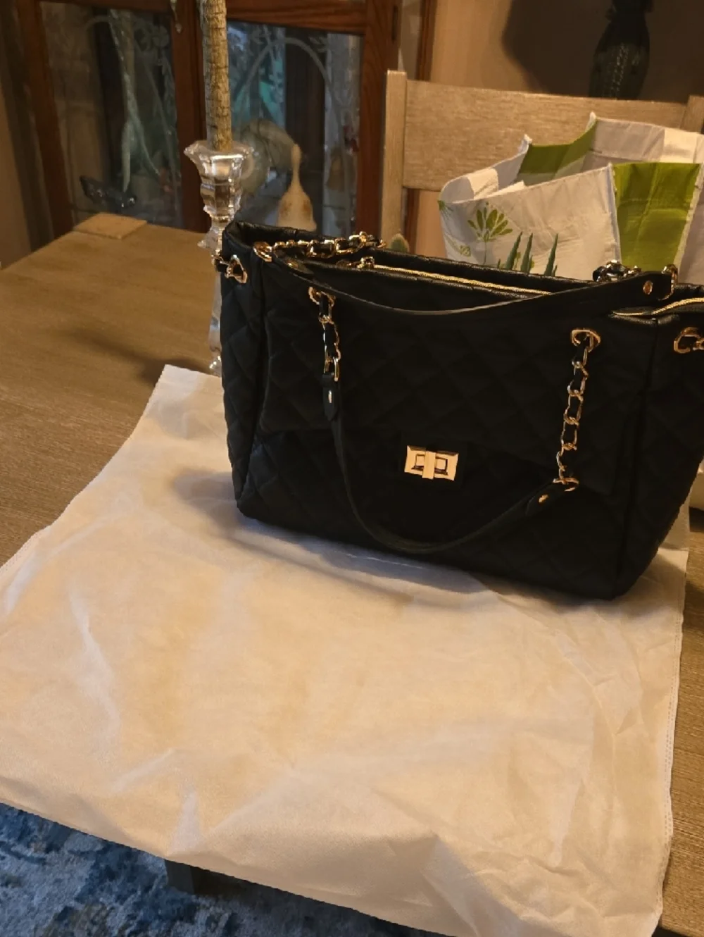 Ello Black Quilted Chain-Handle Tote Bag - Picture 2 of 10